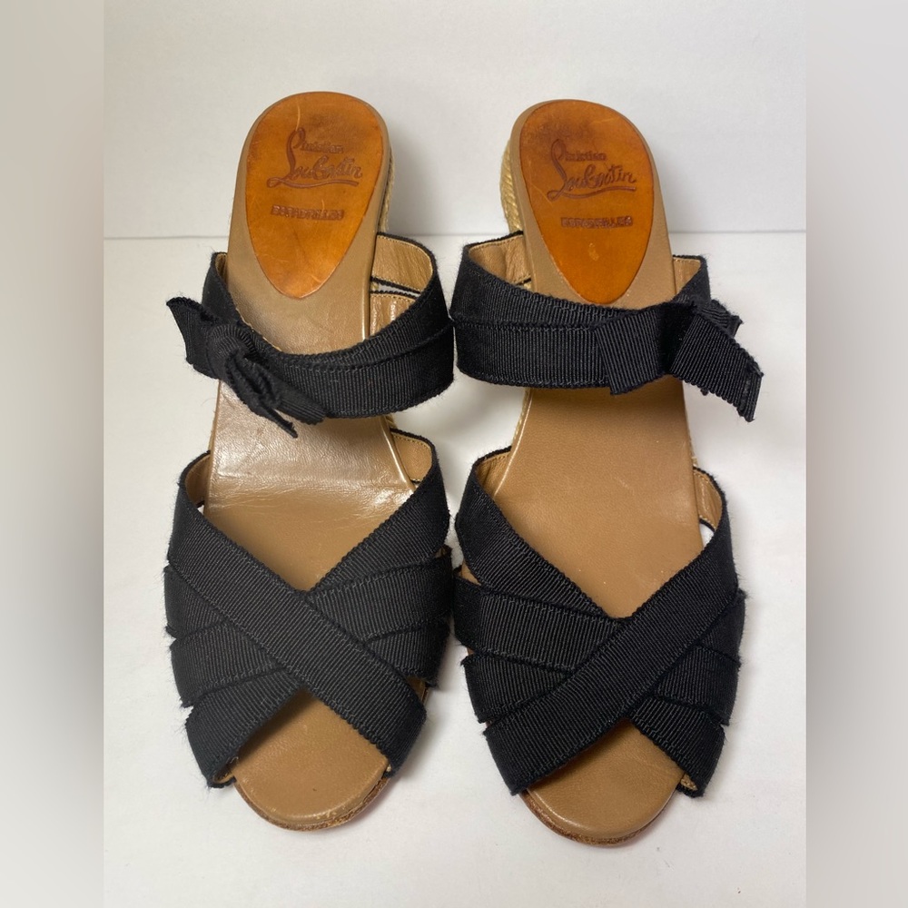 Christian Louboutin delfin wedge espadrille sandals black 37 7 - Picture 5 of 10